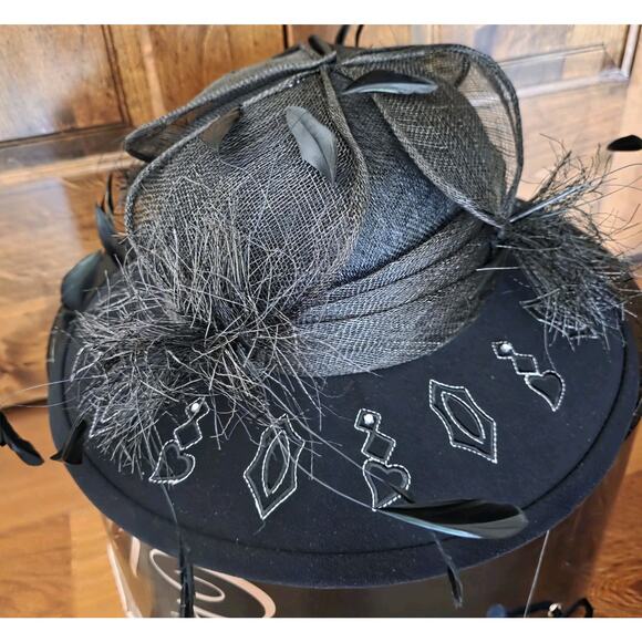 NIB Champagne Italy Black Derby‎ Church Special OccasionSun Hat Embroidered main image 6